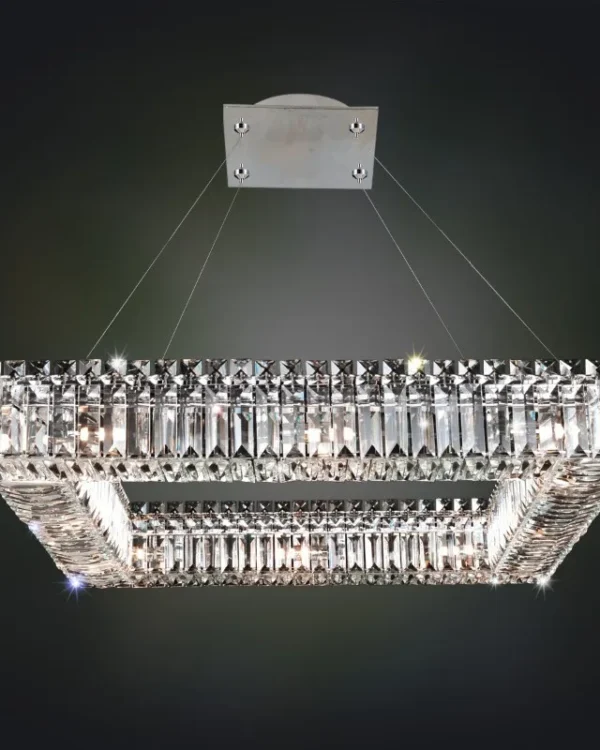 Méridien Square Crystal Pendant, 26" in polished chrome