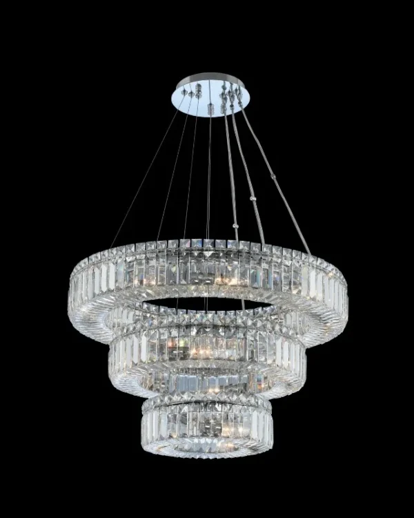 Méridien Three-Tier Crystal Pendant, 26" in polished chrome
