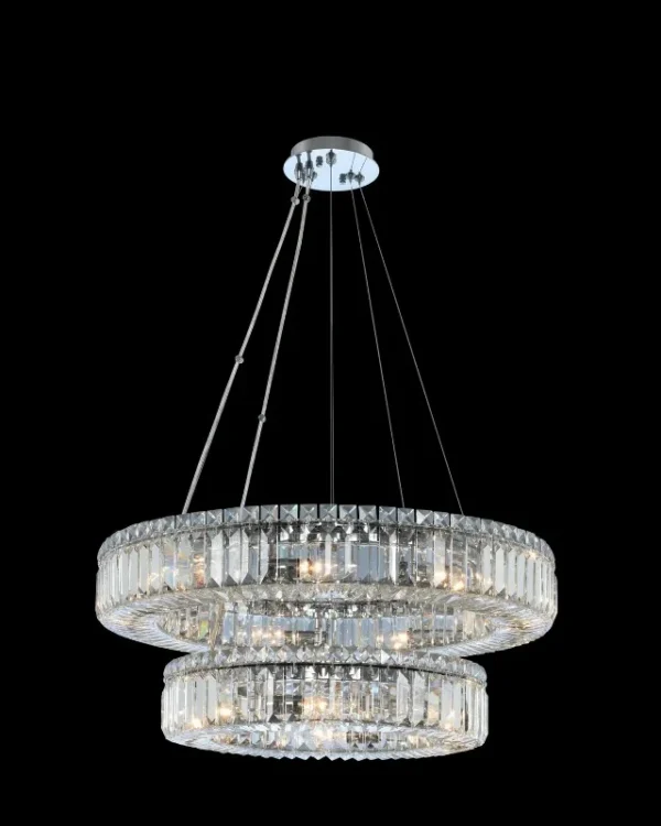 Méridien Two-Tier Crystal Pendant, 26" in polished chrome