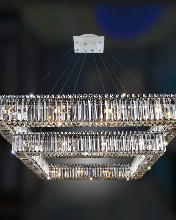 Méridien Two-Tier Crystal Pendant, 35" in polished chrome
