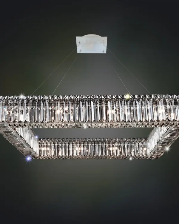 Méridien Square Crystal Pendant, 35" in polished chrome