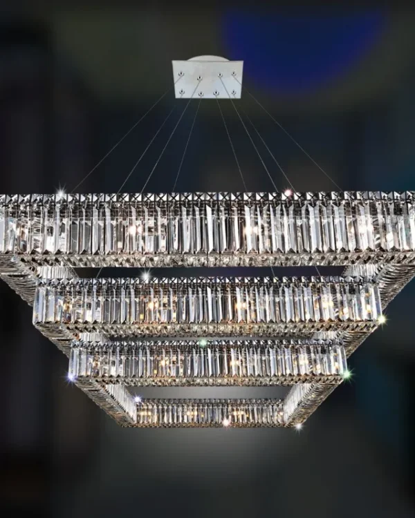 Méridien Three-Tier Crystal Pendant, 35" in polished chrome