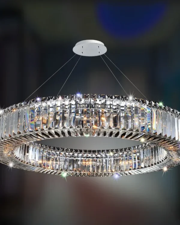 Méridien Round Crystal Pendant, 35" in polished chrome