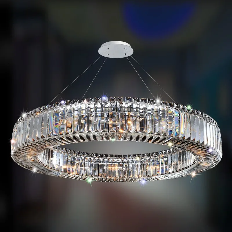 Méridien Round Crystal Pendant, 35" in polished chrome