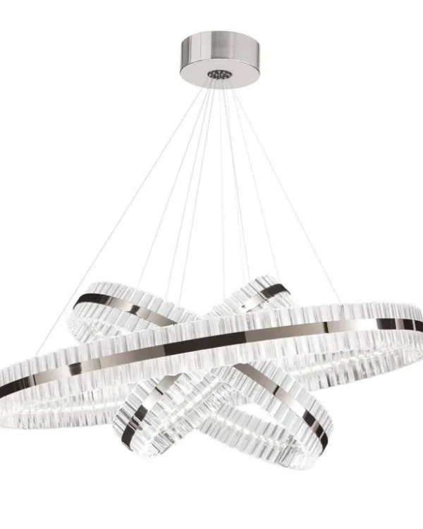 Soufflé Three-Ring Glass Pendant, 39" in polished chrome