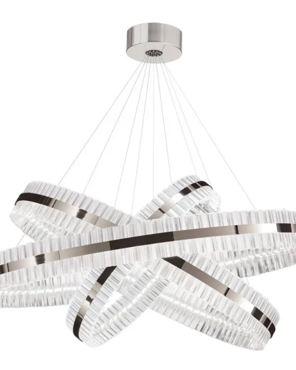 Soufflé Three-Ring Glass Pendant, 47" in polished chrome
