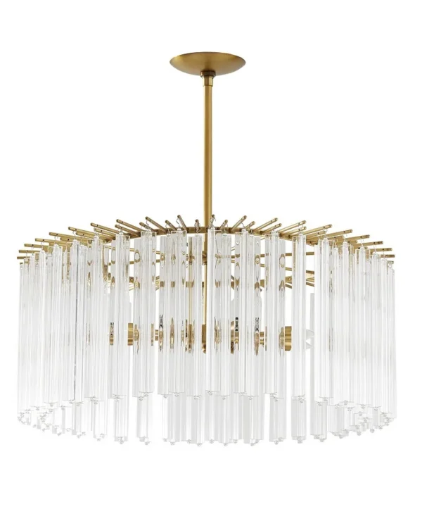 Stratus Round Glass Pendant, 27" in antique brass