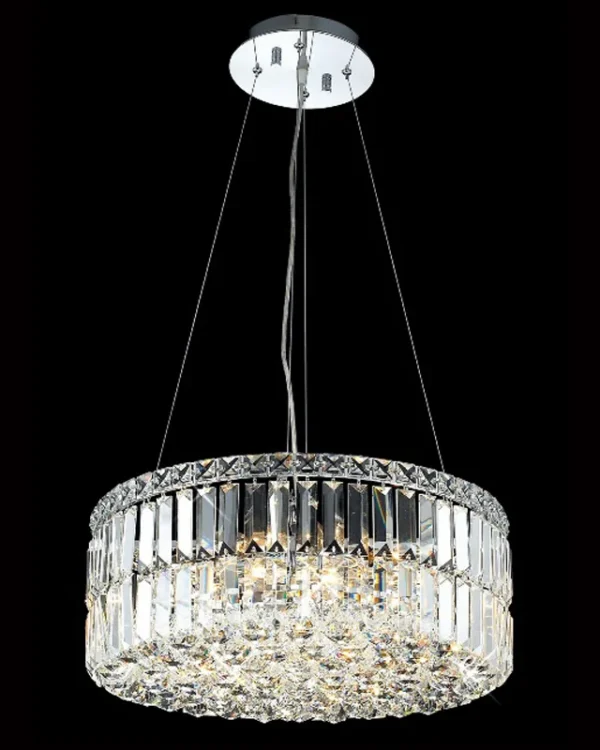 Verre Round Crystal Pendant, 20" in polished chrome