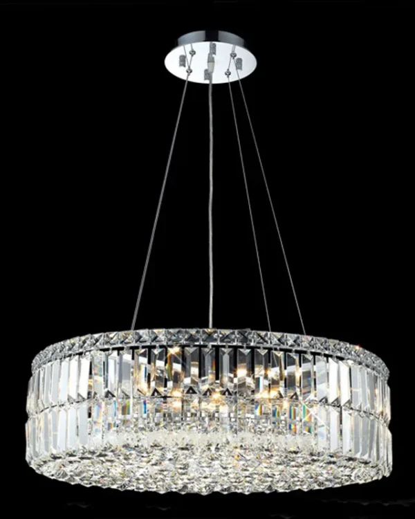 Verre Round Crystal Pendant, 24" in polished chrome
