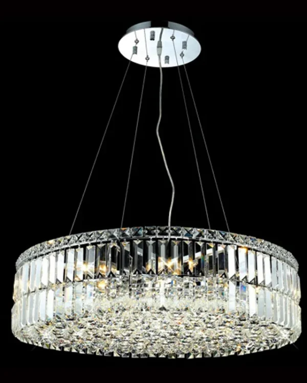 Verre Round Crystal Pendant, 28" in polished chrome
