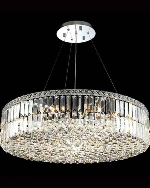 Verre Round Crystal Pendant, 31" in polished chrome