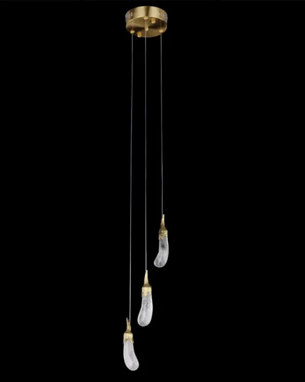 Améthyste Crystal Pendant, 6" in brass