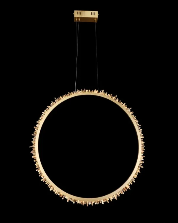 Grenat Ring Quartz Pendant, 16" in brass