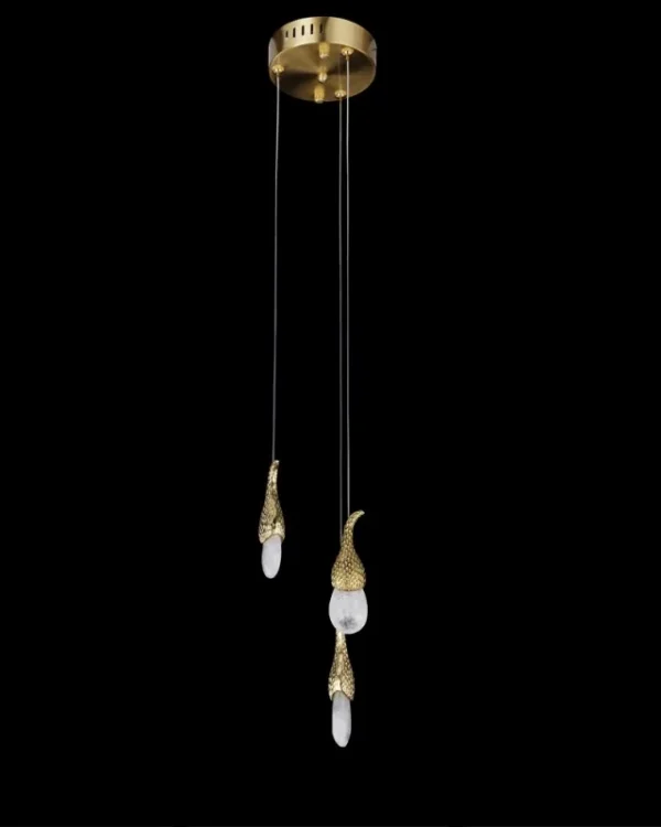 Géode Crystal Pendant, 6" in brass