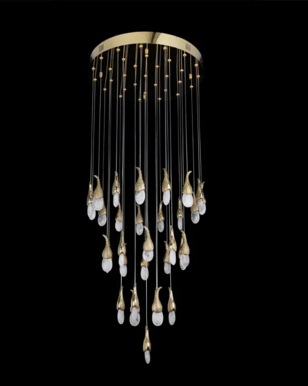 Géode Crystal Pendant, 22" in brass