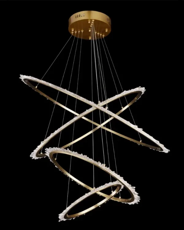 Tourmaline Four-Ring Quartz Pendant, 39" in brass