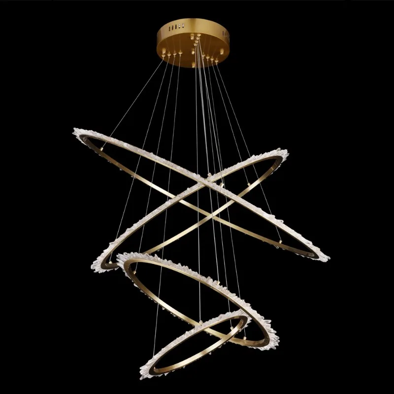 Tourmaline Four-Ring Quartz Pendant, 39" in brass