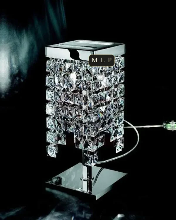 Larme Square Crystal Table Lamp, 20" in polished chrome