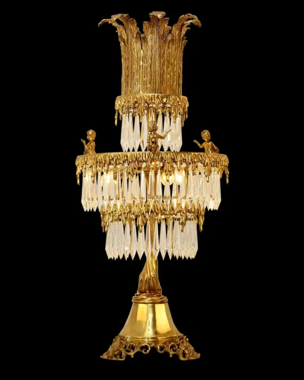 Neuilly Crystal Table Lamp, 35" in antique brass