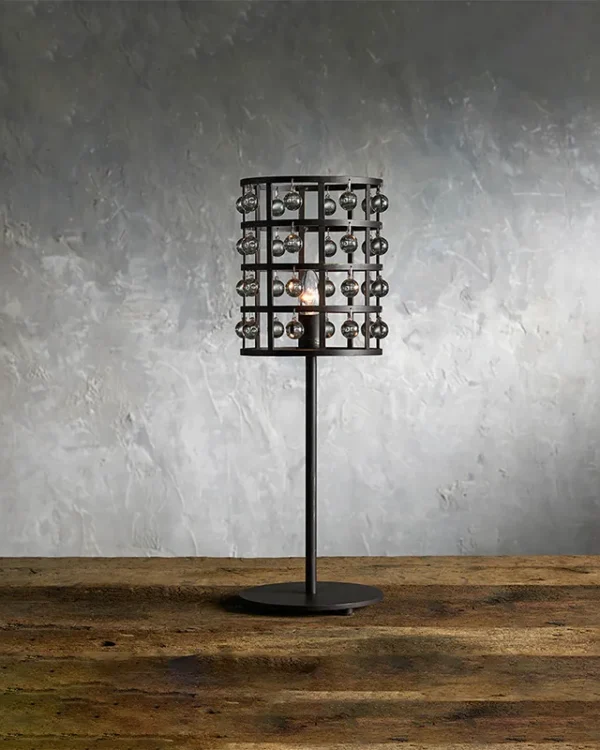 Laiton Cage Glass Table Lamp, 11" in bronze
