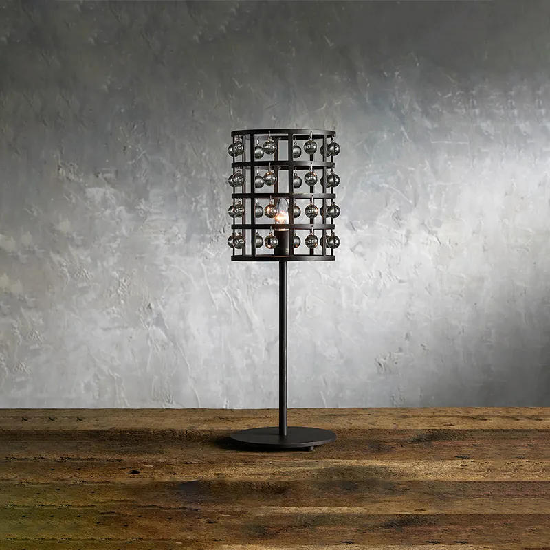 Laiton Cage Glass Table Lamp, 11" in bronze