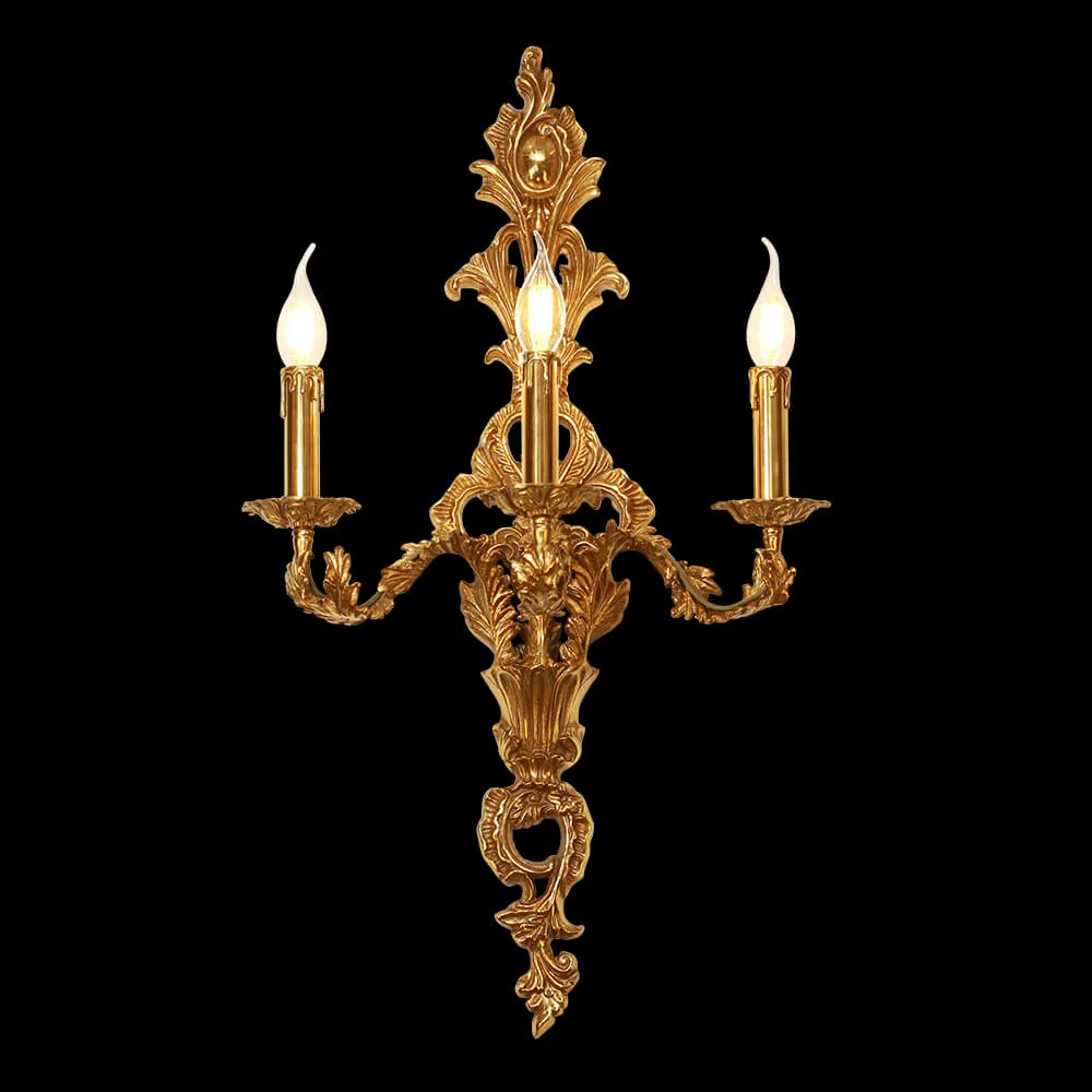 Alésia Brass Wall Sconce, 3-Light in antique brass