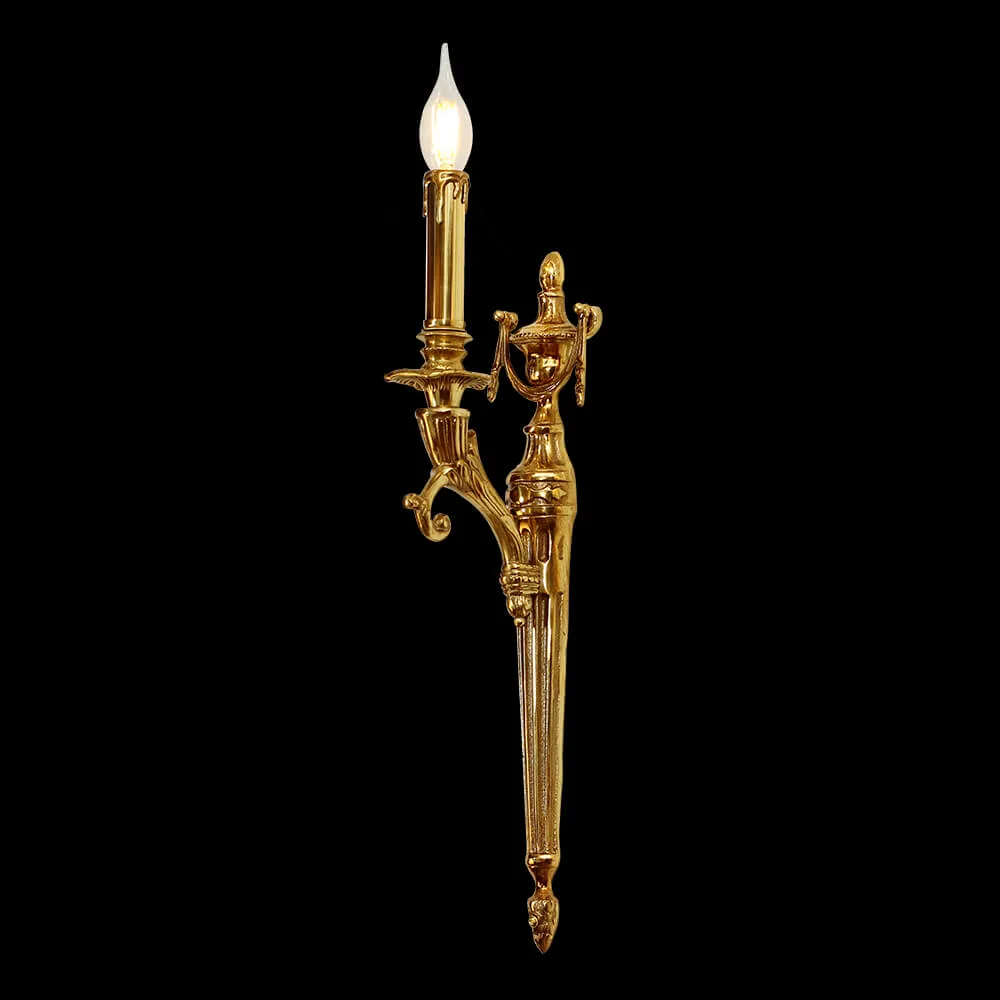 Auteuil Brass Wall Sconce, 1-Light, 24" H in antique brass