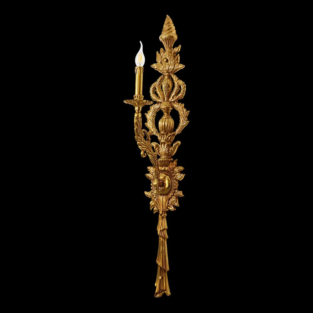 Auteuil Brass Wall Sconce, 1-Light, 42" H in Antique Brass in antique brass