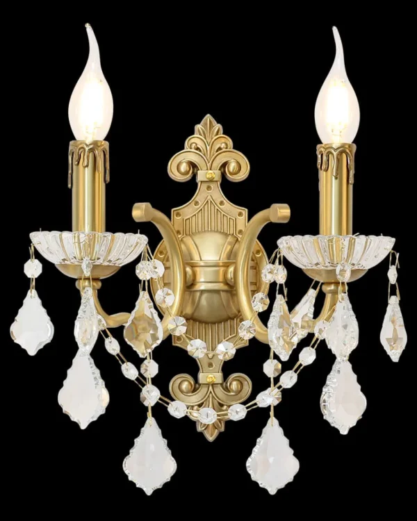 Auteuil Crystal Wall Sconce, 2-Light, 14" H in antique brass