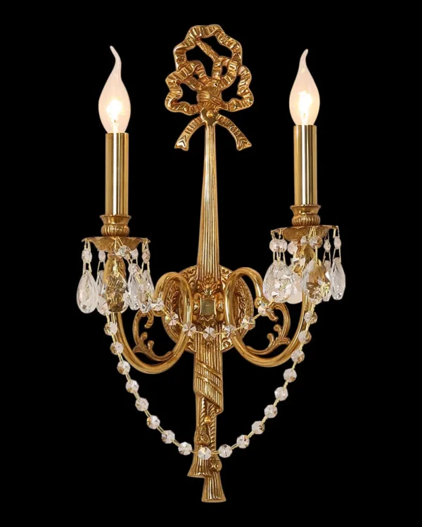 Auteuil Crystal Wall Sconce, 2-Light, 22" H in Antique Brass in antique brass