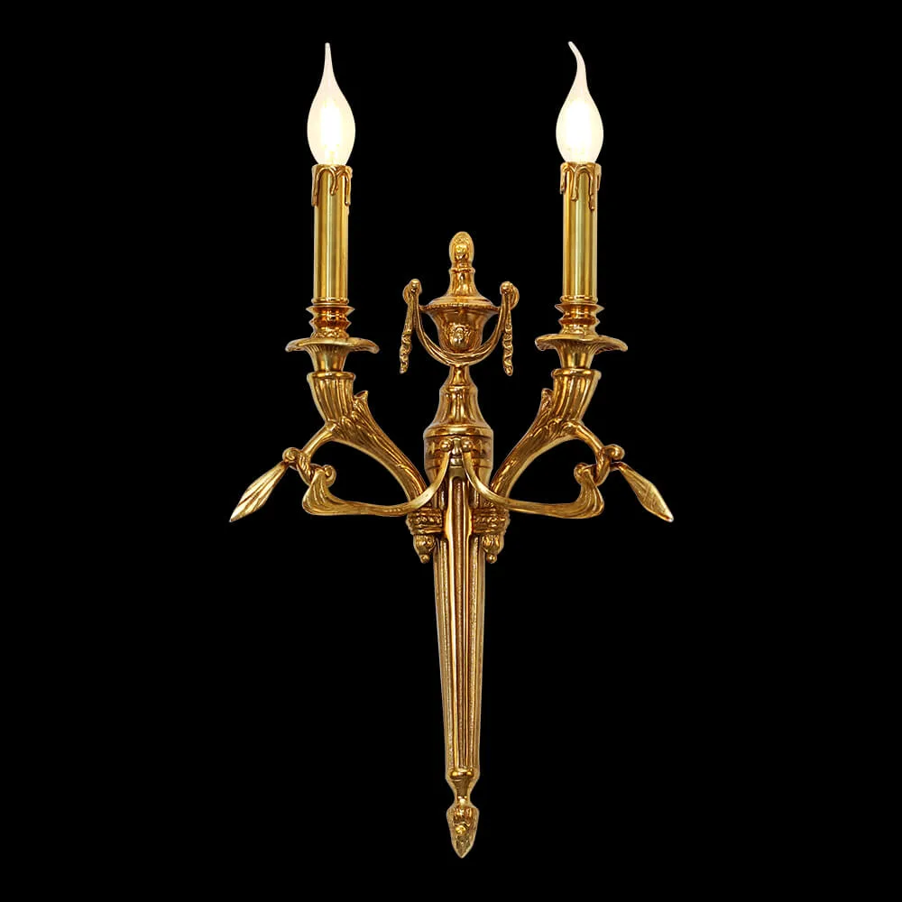 Auteuil Brass Wall Sconce, 2-Light, 24" H in Antique Brass in antique brass