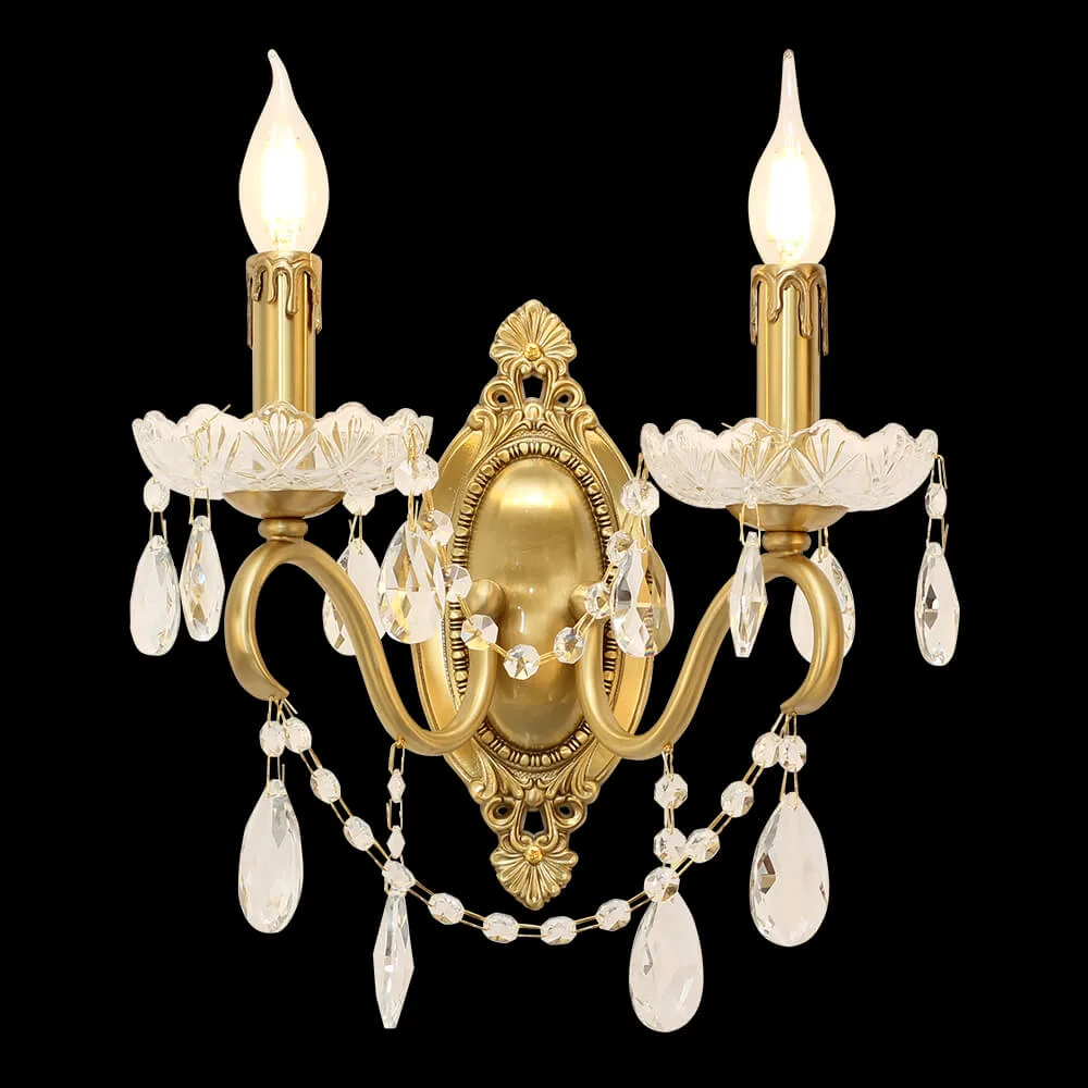 Auteuil Crystal Wall Sconce, 2-Light, 16" H in antique brass