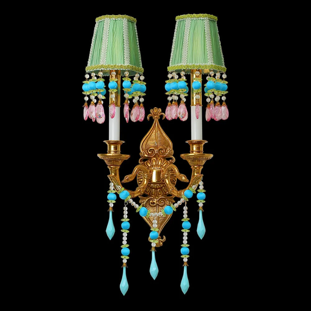 Auteuil Crystal Wall Sconce, 2-Light, 25" H in antique brass