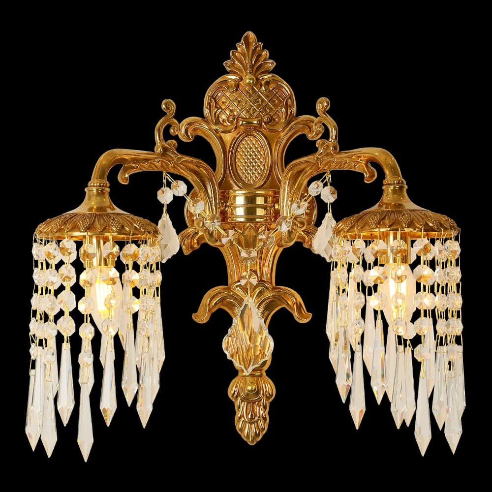 Auteuil Crystal Wall Sconce, 2-Light, 18" H in antique brass