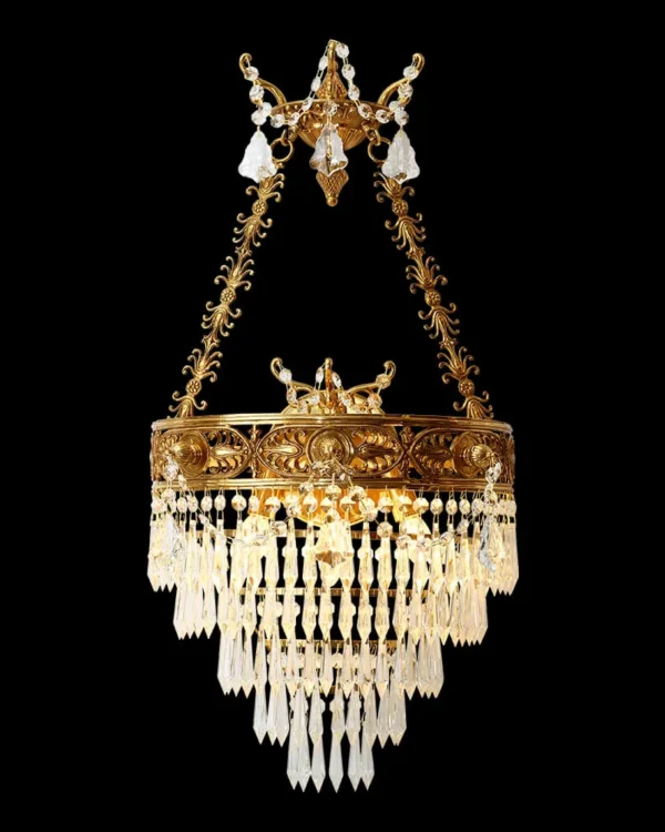 Auteuil Basket Crystal Wall Sconce, 3-Light in antique brass
