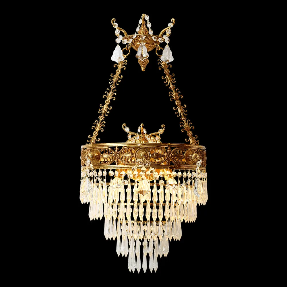 Auteuil Basket Crystal Wall Sconce, 3-Light in antique brass