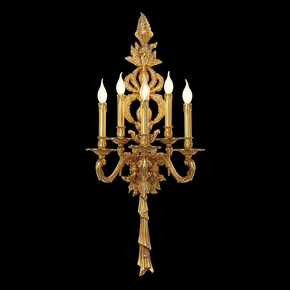 Auteuil Brass Wall Sconce, 5-Light, 41" H in antique brass