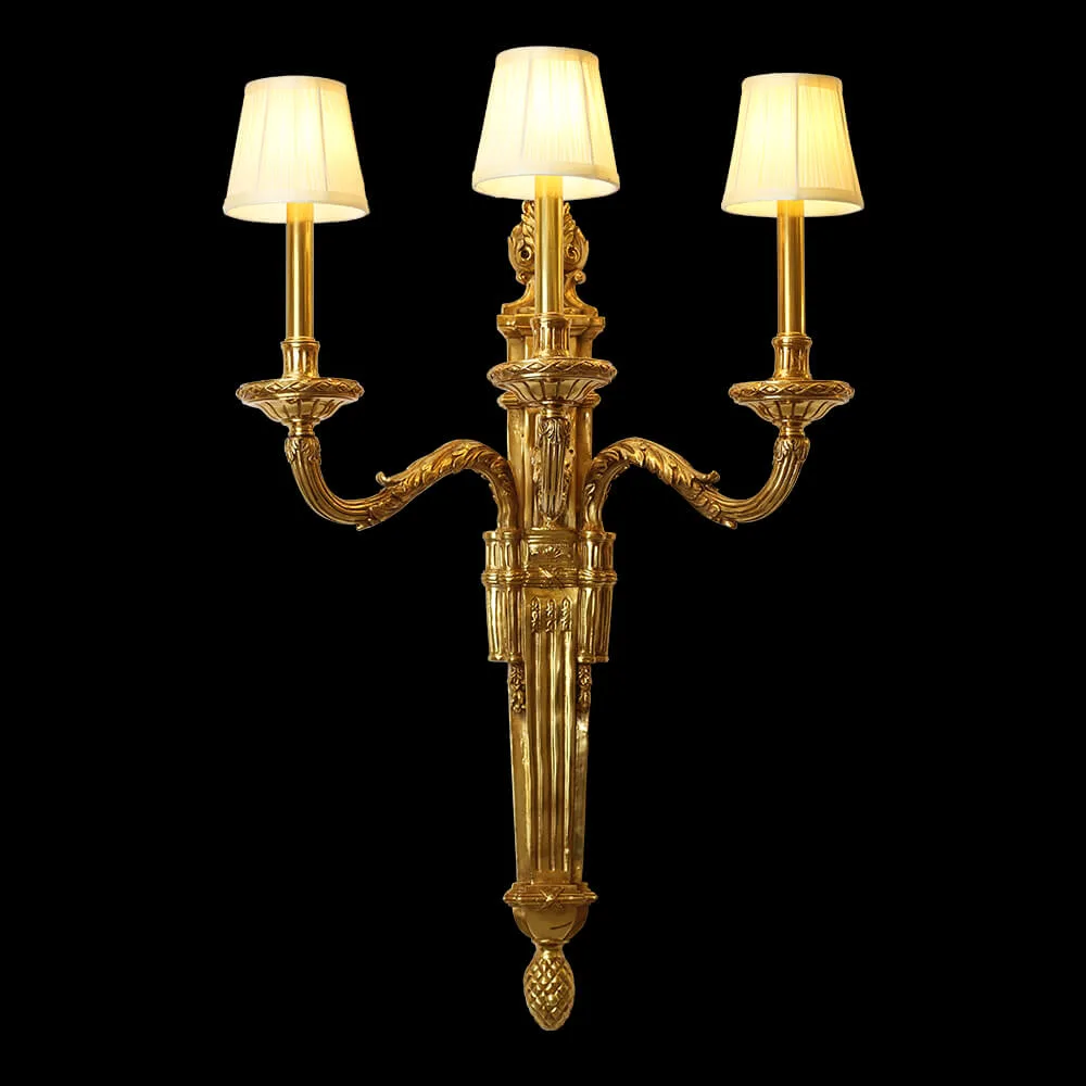 Auteuil Brass Wall Sconce II, 3-Light, 24" H in Antique Brass in antique brass