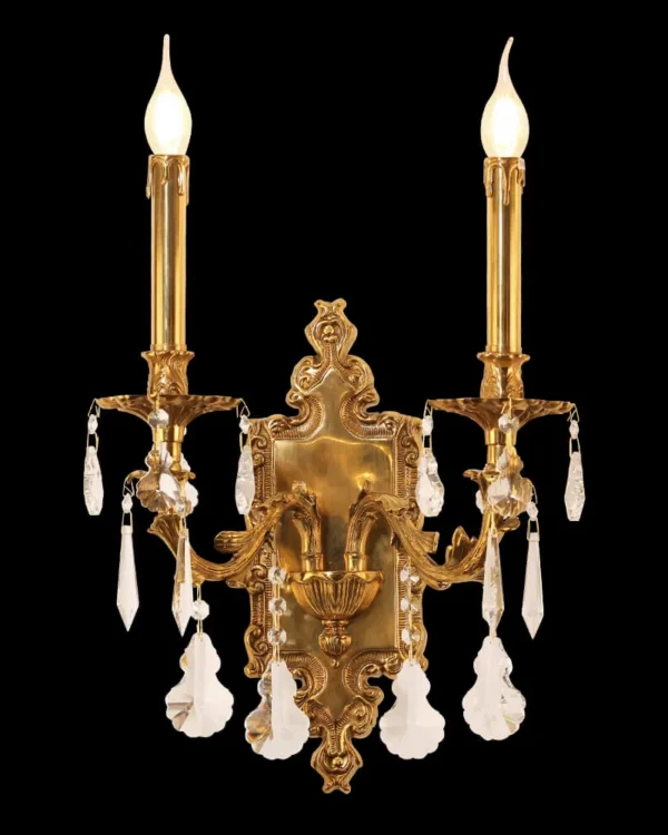 Belleville Crystal Wall Sconce, 2-Light in antique brass