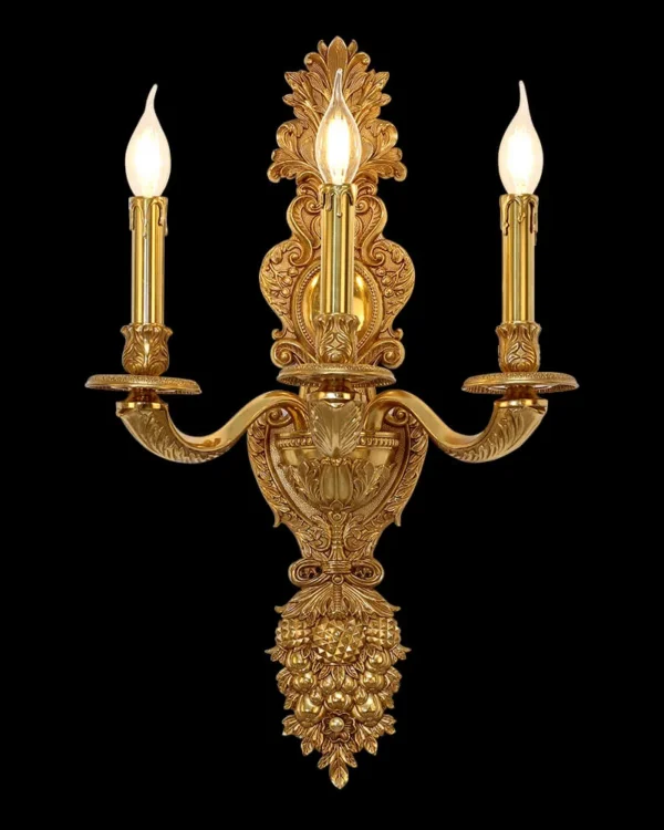 Doré Brass Wall Sconce II, 3-Light, 24" H in Antique Brass in antique brass