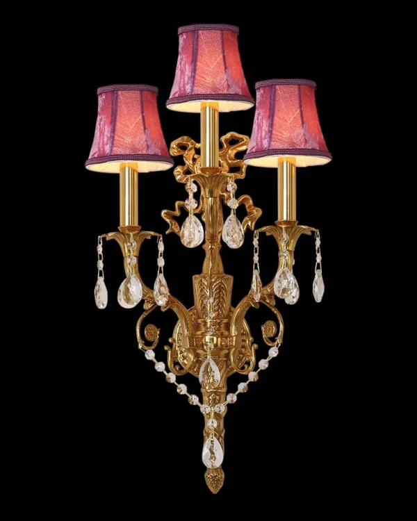 Kléber Crystal Wall Sconce II, 3-Light, 28" H in Antique Brass in antique brass