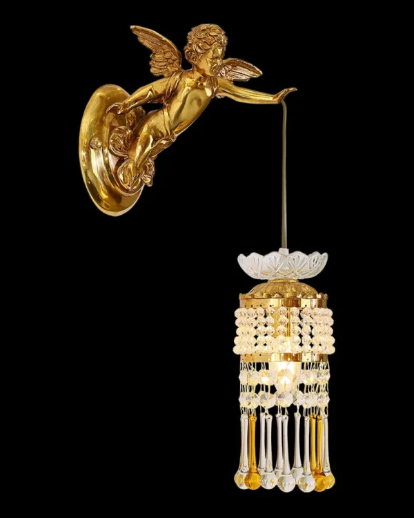 Laiton Crystal Wall Sconce, 1-Light in antique brass