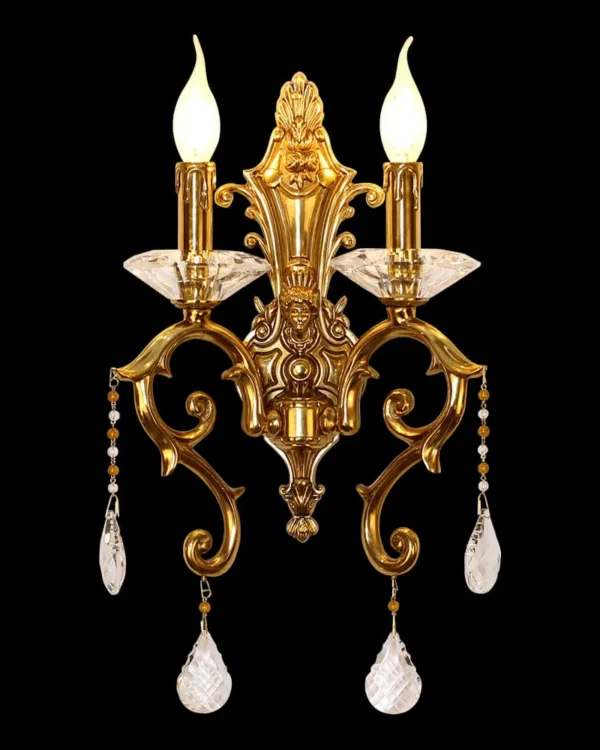 Monceau Crystal Wall Sconce, 2-Light in antique brass
