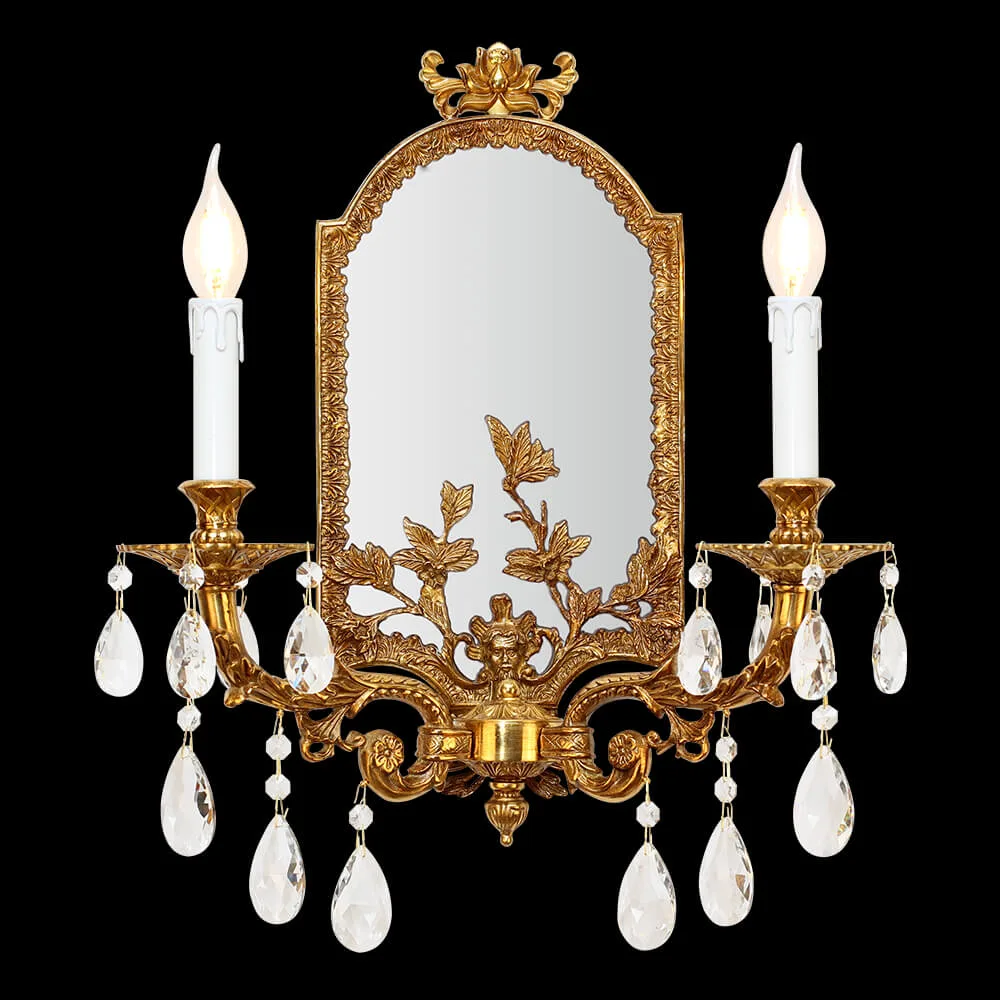 Raspail Glass Wall Sconce, 2-Light in antique brass