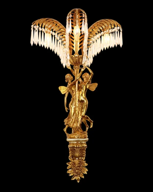 Sèvres Crystal Wall Sconce, 3-Light in antique brass