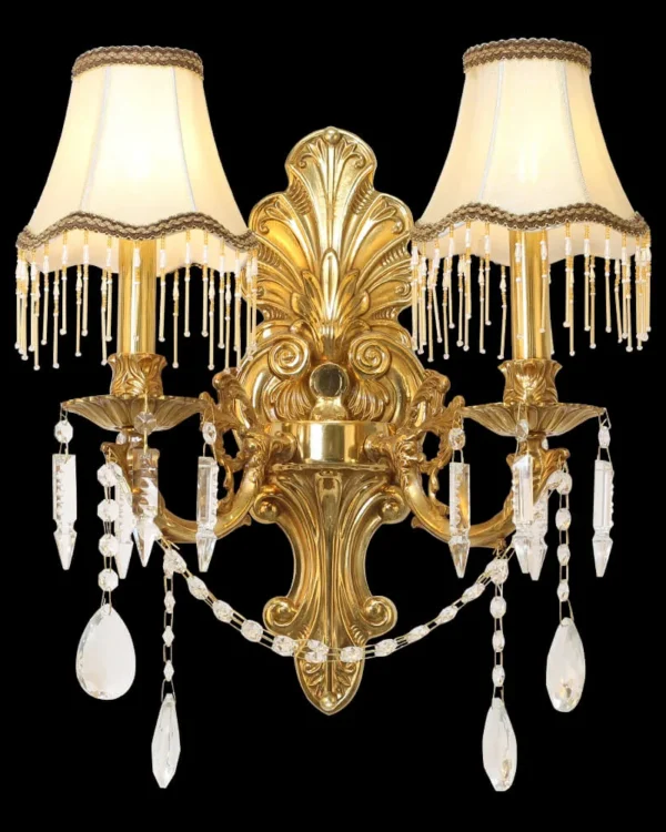 Trocadéro Crystal Wall Sconce, 2-Light in antique brass
