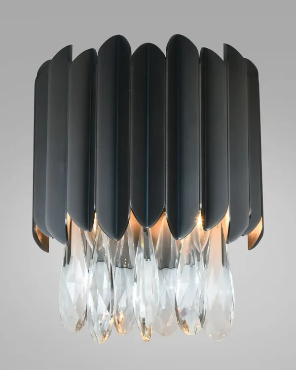 Cascade Crystal Wall Sconce, 2-Light, 13" H in Matte Black in matte black