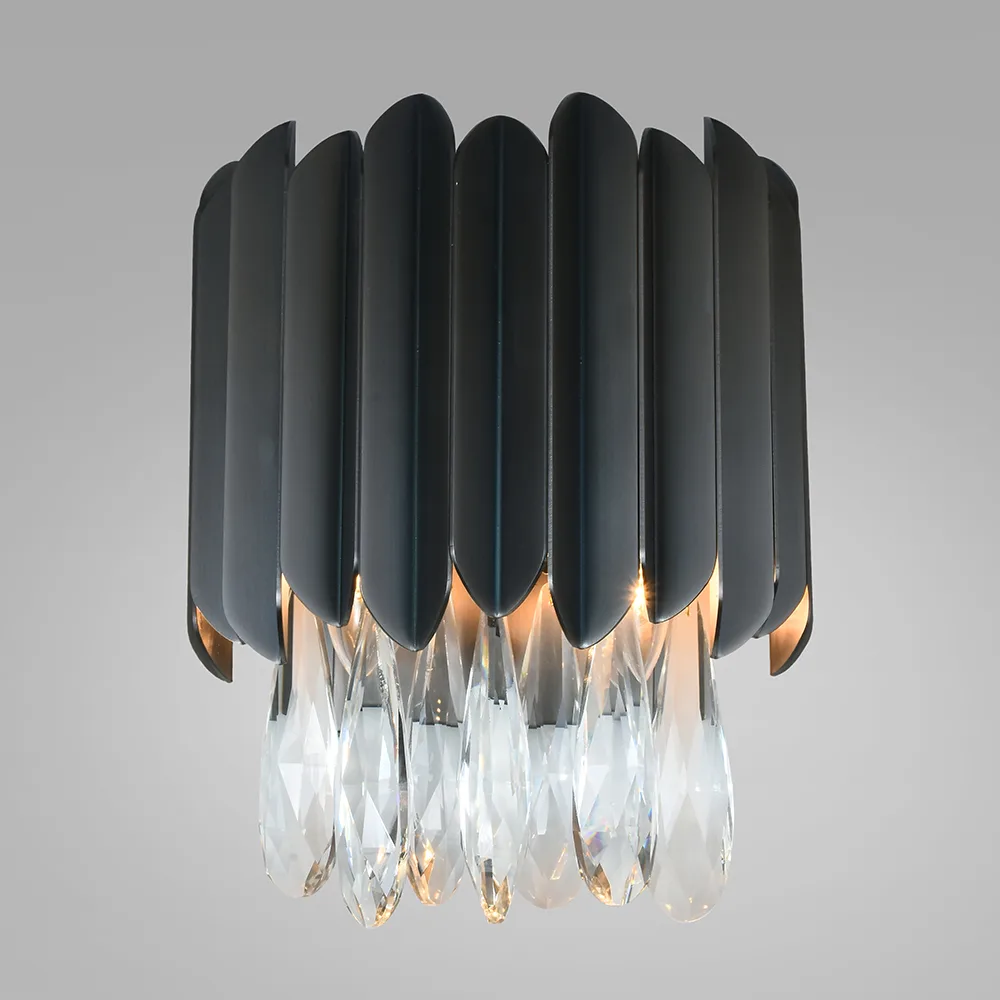 Cascade Crystal Wall Sconce, 2-Light, 13" H in Matte Black in matte black