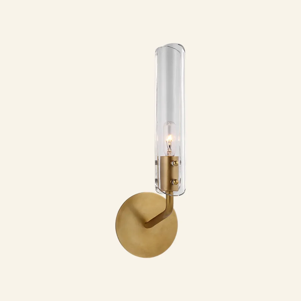 Doré Glass Wall Sconce, 1-Light, 15" H in antique brass