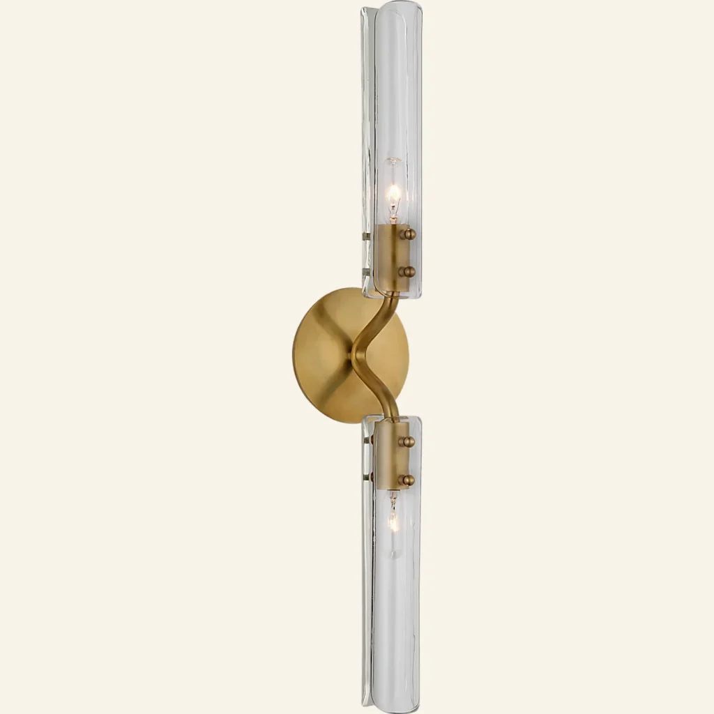 Doré Linear Glass Wall Sconce, 2-Light, 24" H in antique brass